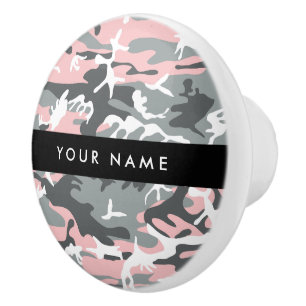 Pomo De Cerámica Camuflaje rosa y gris Personaliza tu nombre