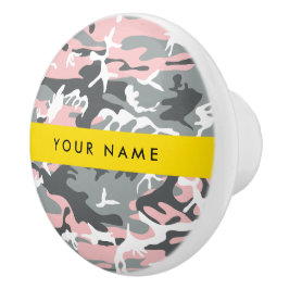 Pomo De Cerámica Camuflaje rosa y gris Tu nombre Personaliza