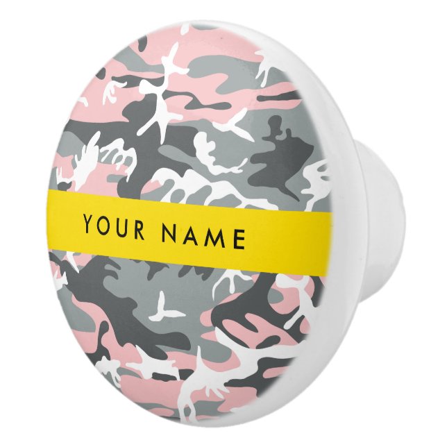 Pomo De Cerámica Camuflaje rosa y gris Tu nombre Personaliza (Derecha)