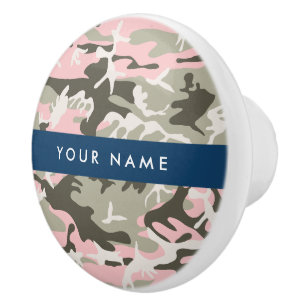 Pomo De Cerámica Camuflaje rosa y verde Personaliza tu nombre