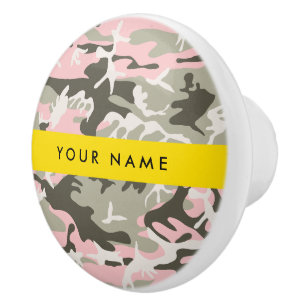 Pomo De Cerámica Camuflaje rosa y verde Personaliza tu nombre