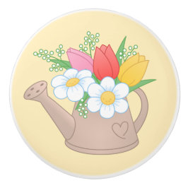 Pomo De Cerámica Caña de agua de jardín con flores en amarillo