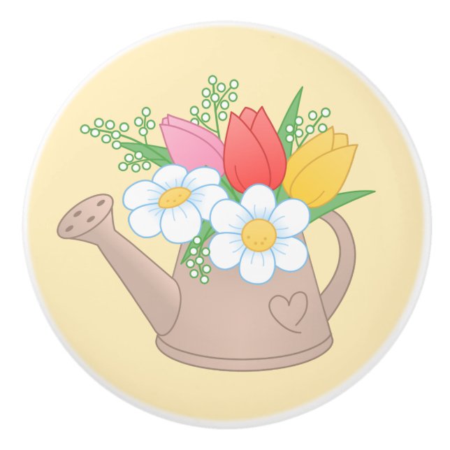 Pomo De Cerámica Caña de agua de jardín con flores en amarillo (Anverso)