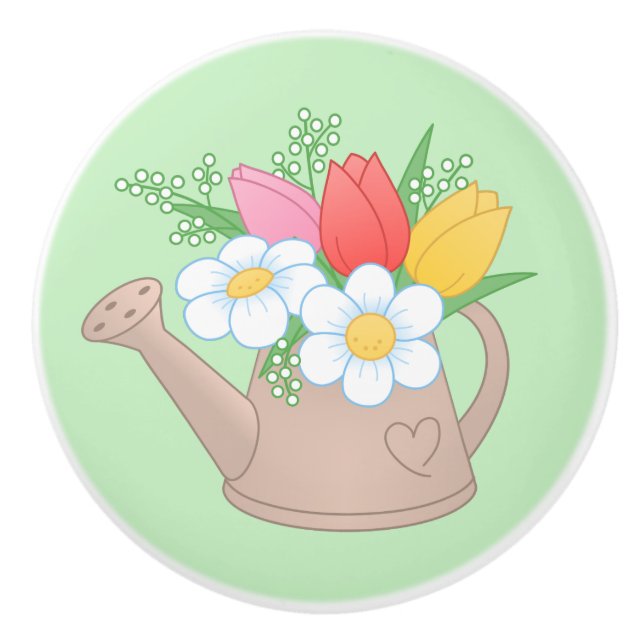 Pomo De Cerámica Caña de riego con flores en verde (Anverso)