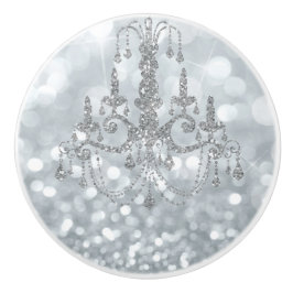 Pomo De Cerámica Candil Glam Bokeh Brillo Plata Blanco