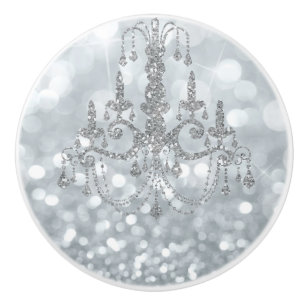 Pomo De Cerámica Candil Glam Bokeh Brillo Plata Blanco