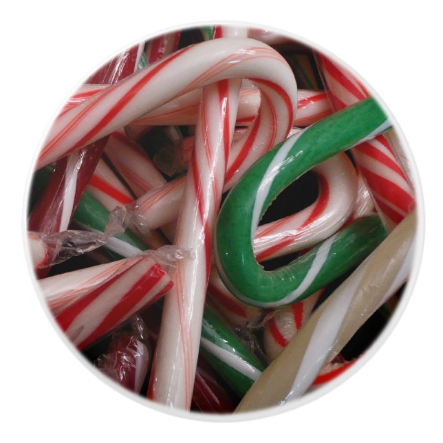 Pomo De Cerámica Candy Canes Navidades vacaciones Verde Blanco y Ro (Anverso)