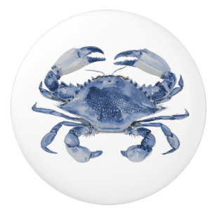 Pomo De Cerámica Cangrejo Azul Acuarela Nueva Inglaterra