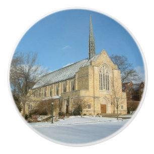 Pomo De Cerámica Capilla Harbison en invierno en el Grove City Coll