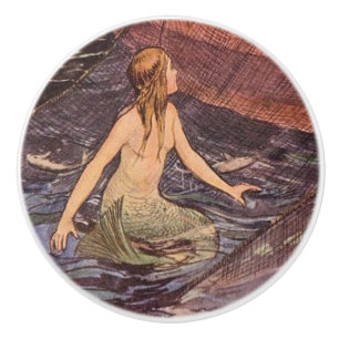Pomo De Cerámica Captura de la sirena del vintage del día