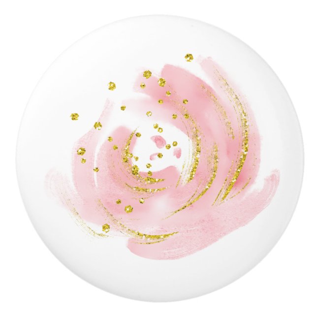 Pomo De Cerámica Capucha rosa rosada del cajón del deflector (Anverso)