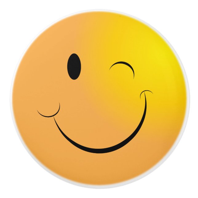 Pomo De Cerámica Cara de 😉 amarilla y anaranjada - Emoji (Anverso)