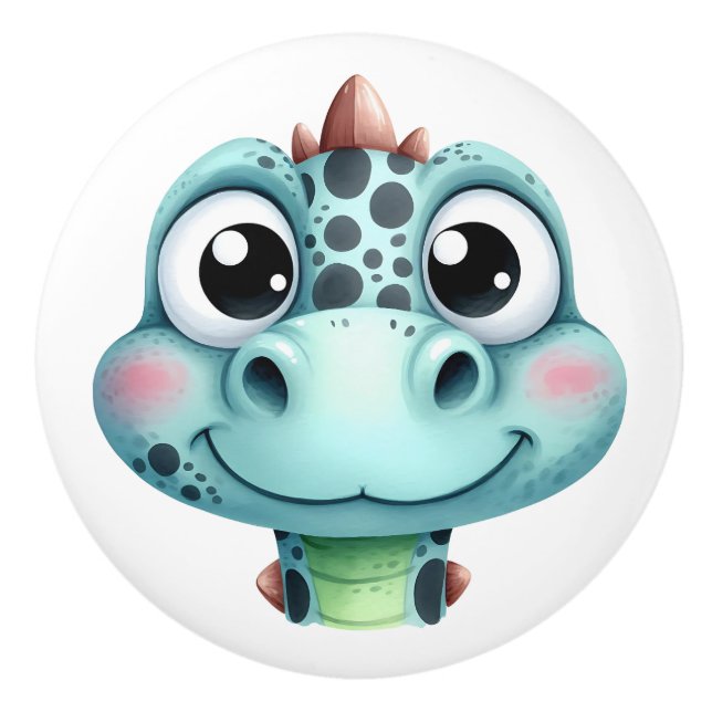Pomo De Cerámica Cara de Bebé Dino Adorable (Anverso)