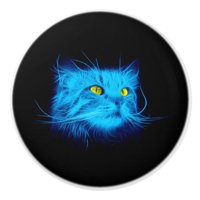 Pomo De Cerámica Cara de gato azul (Anverso)