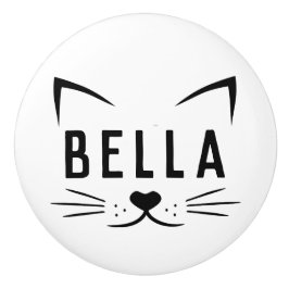Pomo De Cerámica Cara de Gato con Nombre Personalizado Novedad