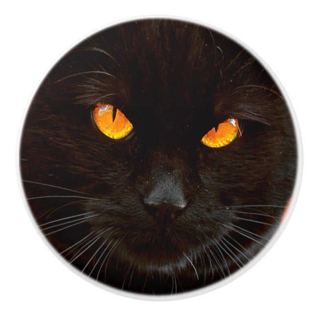 Pomo De Cerámica Cara de gato de Halloween (Anverso)