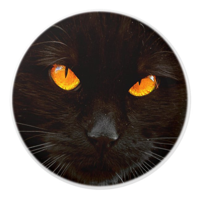 Pomo De Cerámica Cara de gato de Halloween (Anverso)