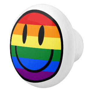 Pomo De Cerámica Cara sonriente arco iris