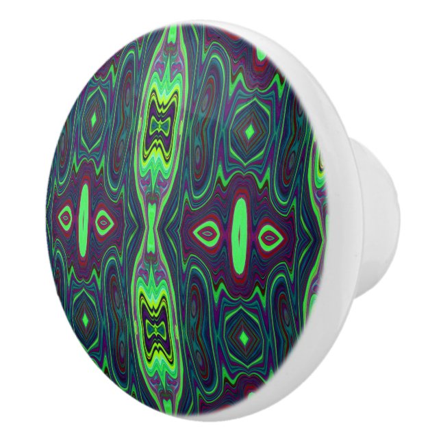 Pomo De Cerámica Carácter abstracto retro, patrón rojo y azul (Derecha)