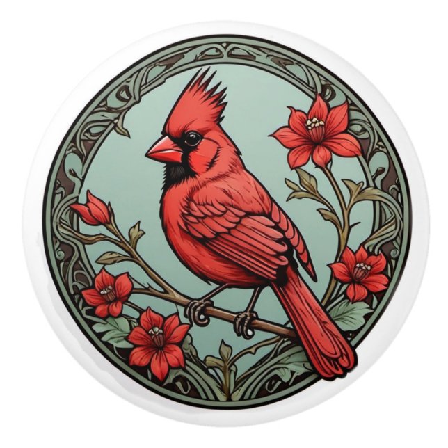 Pomo De Cerámica Cardenal de Art Nouveau (Anverso)