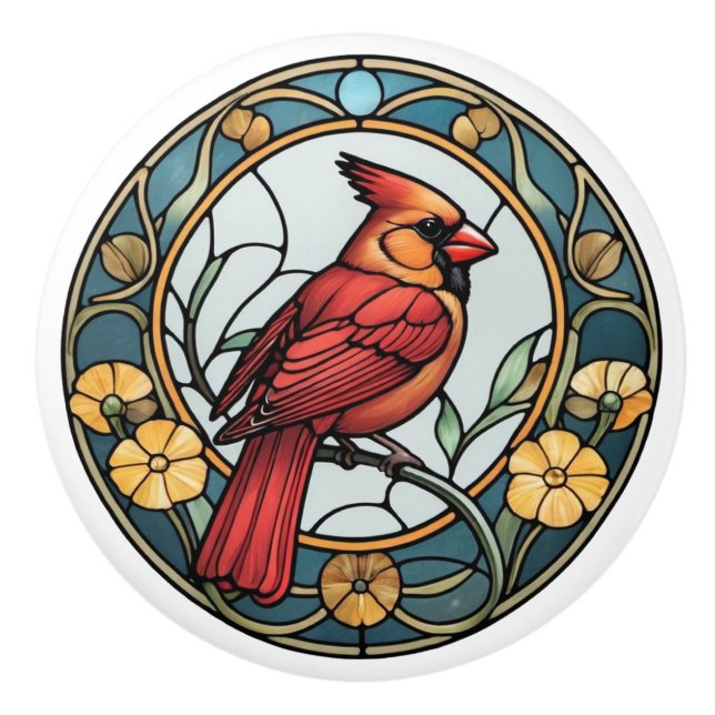 Pomo De Cerámica Cardenal de vidrio contenido (Anverso)