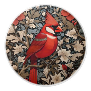 Pomo De Cerámica Cardenal Norte Pájaro Inspirado en William Morris