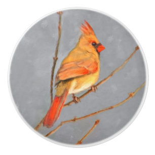Pomo De Cerámica Cardenal sobre pintura de bifurcaciones - Arte de 