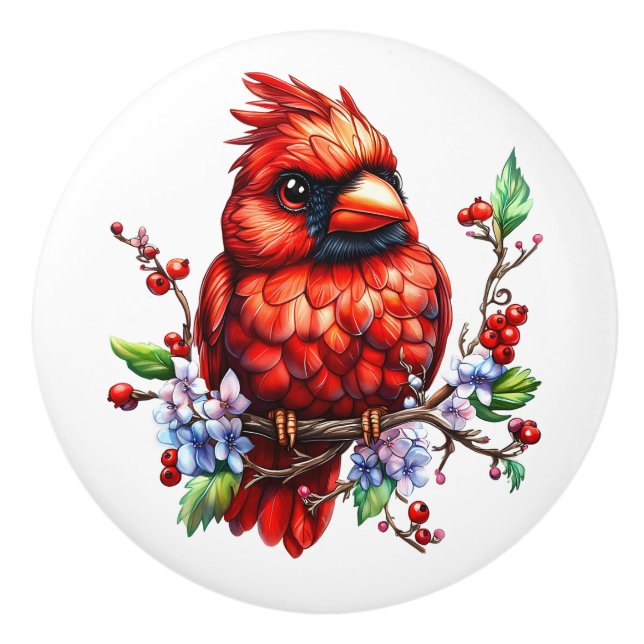 Pomo De Cerámica Cardinal Redbird (Anverso)