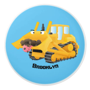 Pomo De Cerámica Caricatura graciosa amarilla con bulldozer