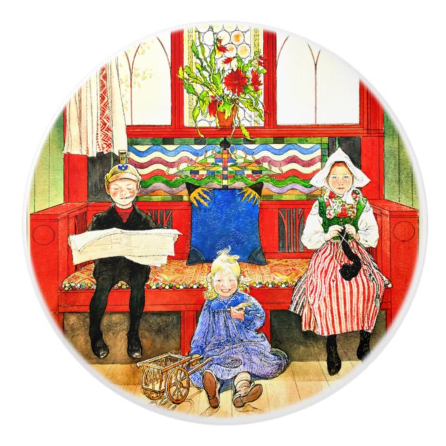 Pomo De Cerámica Carl Larsson - Papa, mamá, niño, arte fino (Anverso)