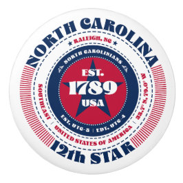 Pomo De Cerámica Carolina del Norte Tipografía Azul Blanco Rojo de 