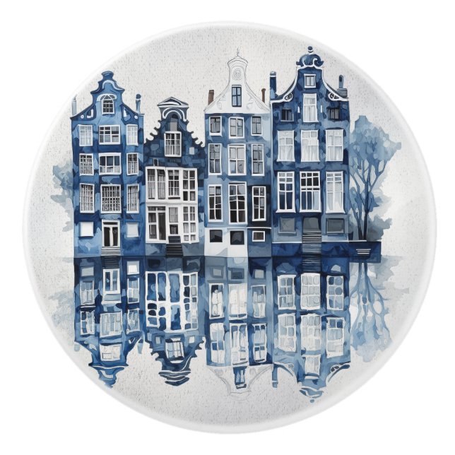 Pomo De Cerámica Casas tradicionales de estilo Delft azules y blanc (Anverso)
