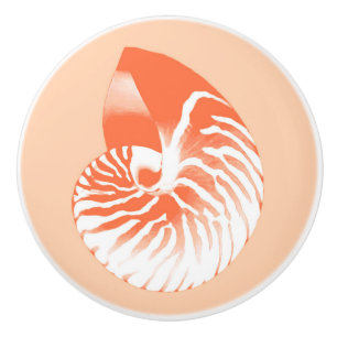 Pomo De Cerámica Cáscara del nautilus - naranja coralino y blanco