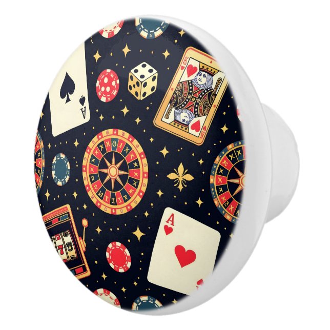 Pomo De Cerámica Casino pattern theme on black (Derecha)