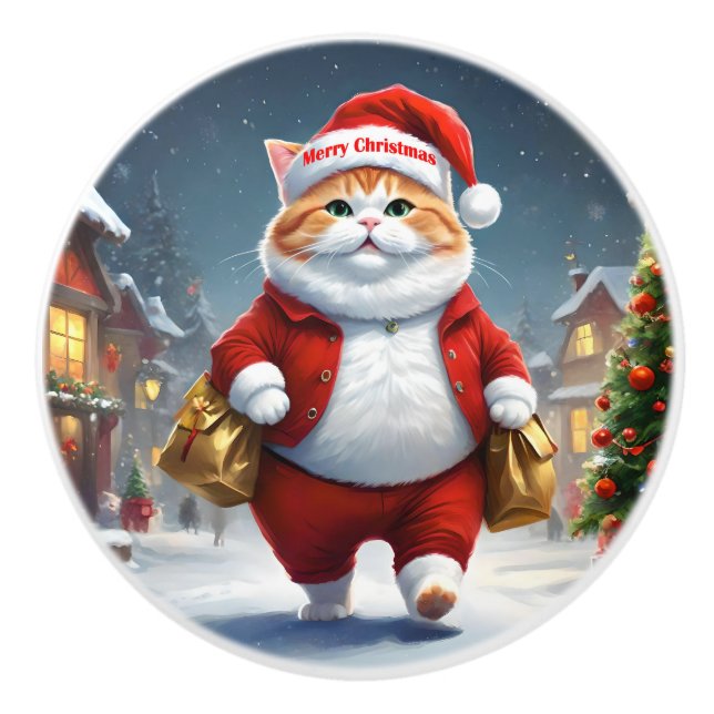Pomo De Cerámica Cat Santa Claus, (Anverso)