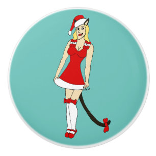 Pomo De Cerámica Catgirl de Navidades rojos