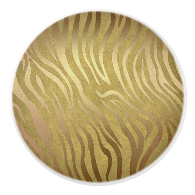 Pomo De Cerámica Cebra dorada zebra zebra jungla Safari Glam (Anverso)