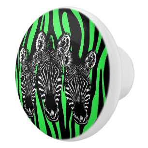 Pomo De Cerámica Cebra Lime trendy Manada en estampado de cebra