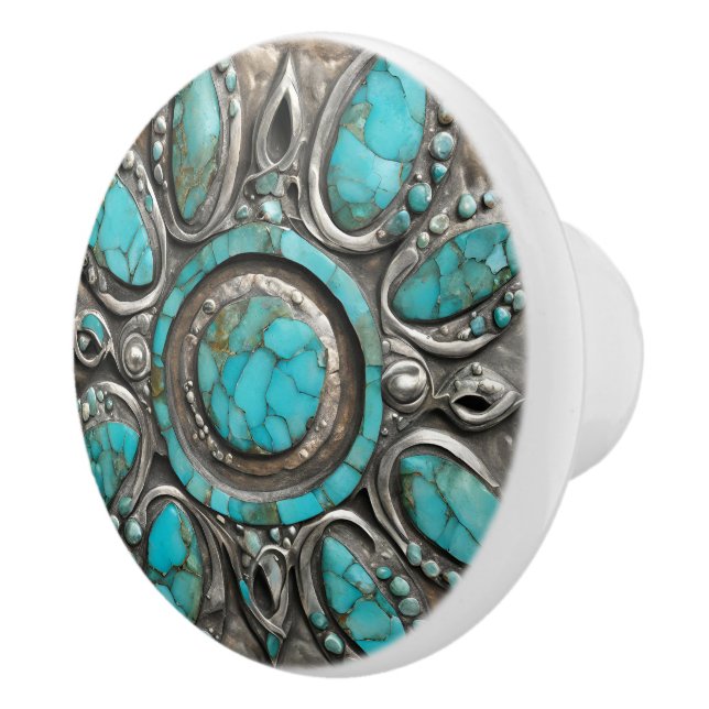 Pomo De Cerámica Celestial Turquoise Art with Pewter  (Derecha)