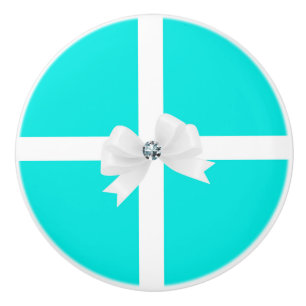 Pomo De Cerámica Celiceste Azul Turquesa & Bow Chic