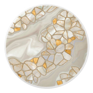 Pomo De Cerámica Células de nácar y oro Abstracto