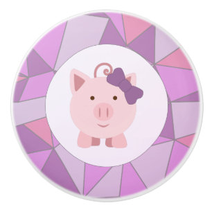 Pomo De Cerámica Cerdo Chica rosado con fondo colorido