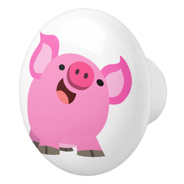 Pomo De Cerámica Cerdo Personalizado Cute Laughing (Derecha)