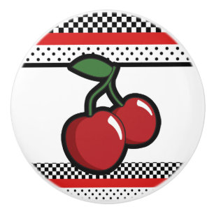 Pomo De Cerámica Cerezas Rojas Decoración Negro Personalizado Glam 