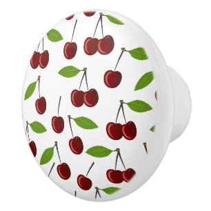 Pomo De Cerámica Cerezo Rojo, Patrón De Cerezas, Hojas, Fruta