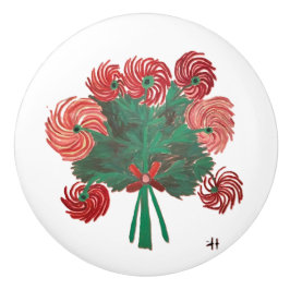 Pomo De Cerámica CH Zinnias Red Bouquet