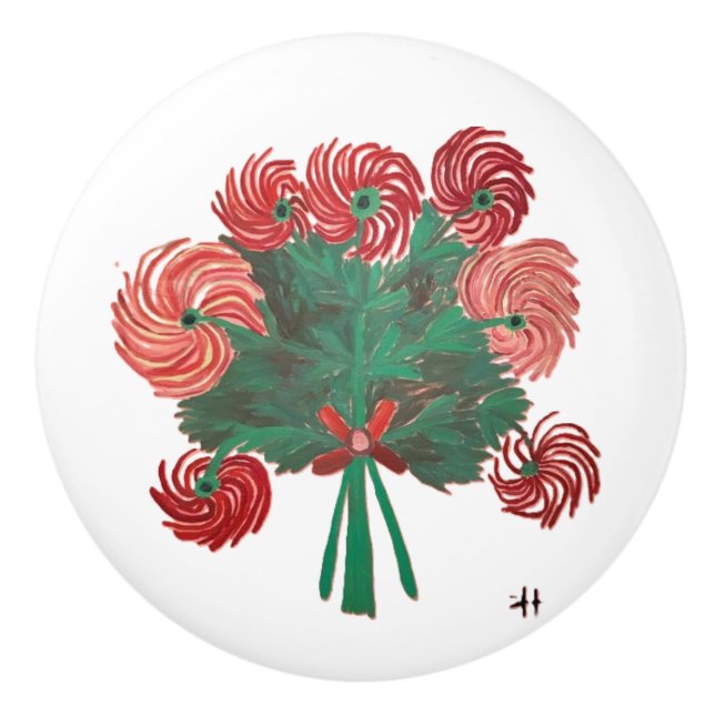 Pomo De Cerámica CH Zinnias Red Bouquet (Anverso)