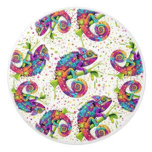 Pomo De Cerámica Chameleon Paint Stains Watercolor Style