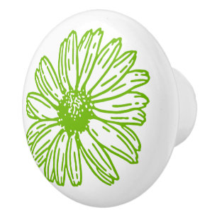 Pomo De Cerámica Chartreuse Green Daisy Print, Hippie Flower Print
