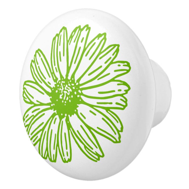 Pomo De Cerámica Chartreuse Green Daisy Print, Hippie Flower Print (Derecha)